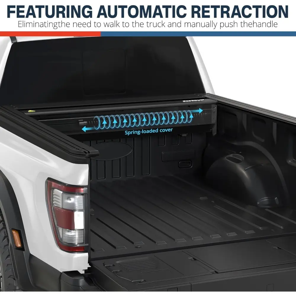 Retractable Hard Truck Bed Tonneau Cover Fits 2015-2025 Ford F-150 5.5 Bed (66") (incl. Raptor/Lightning) Black Matte Aluminum W