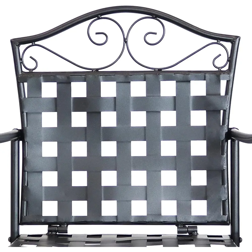 3-Piece Outdoor Wrought Iron Bar Chair and Table Set with Scrolling Design - 1 Table and 2 Chairs - Black