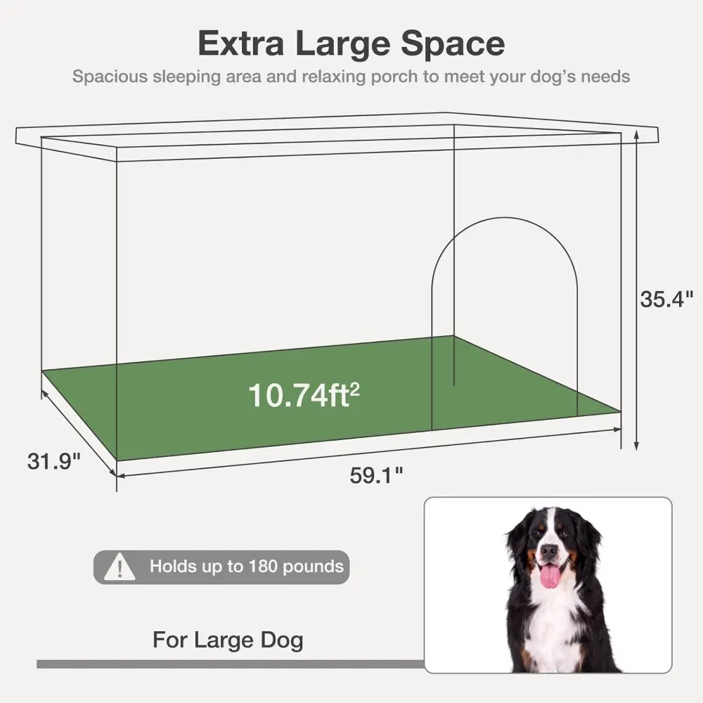 Large Heated Dog House with Insulated Liner for Outdoor - Waterproof Outside Dog Kennel for Medium and Large Dog with All-Around