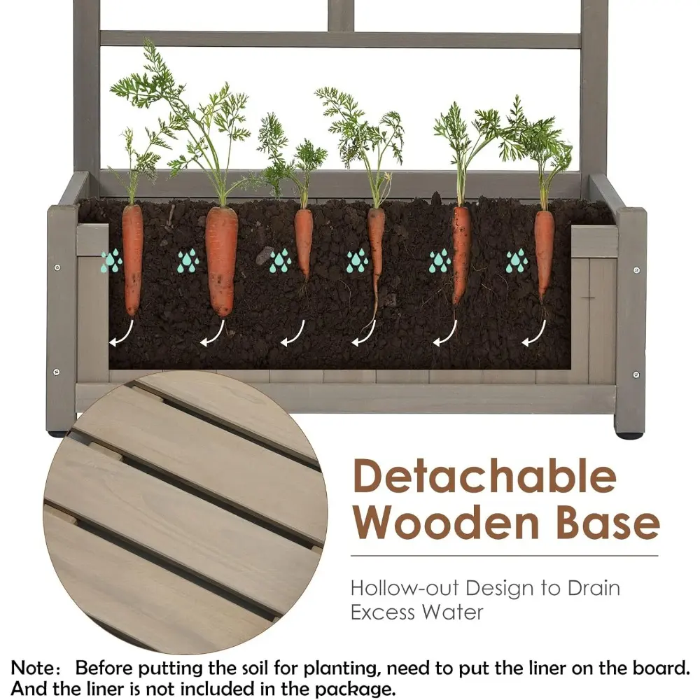 Giantex Set of 2 Raised Garden Bed with Trellis, Wood Planter Box for Flower Climbing, Standing Vertical Indoor Outdoor Plant Co