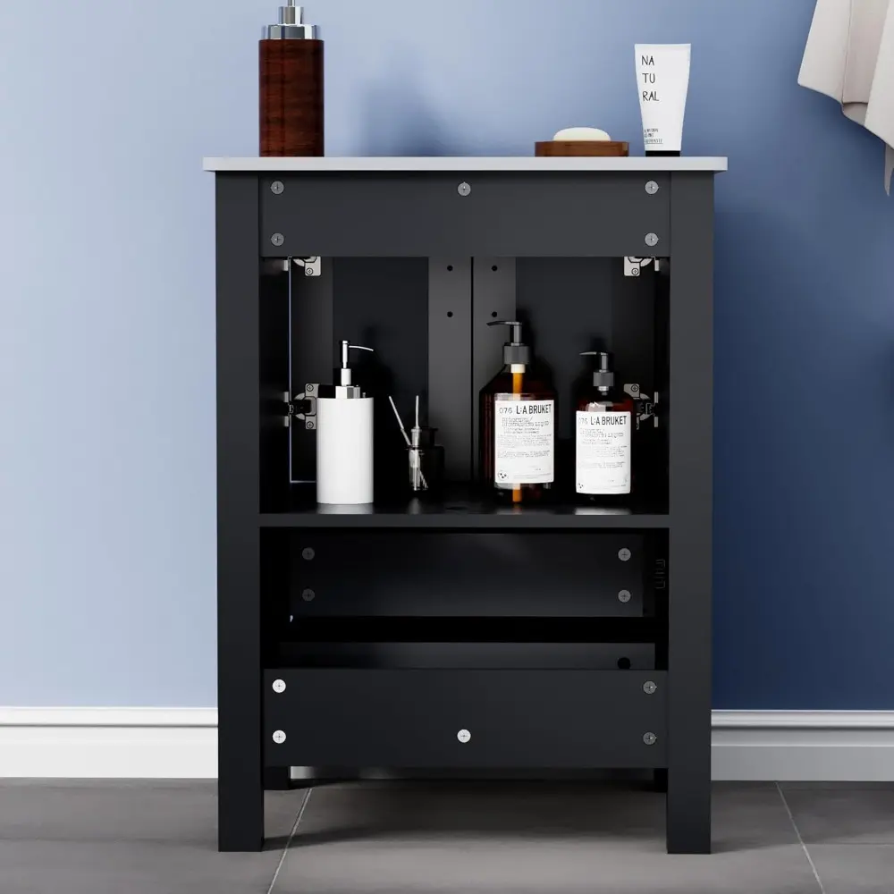 48" Black Bathroom Vanity with Sink Combo,2 Bathroom Storage Side Cabinets,Modern Bathroom Vanity Vessel Sink Combo,ORB Faucet
