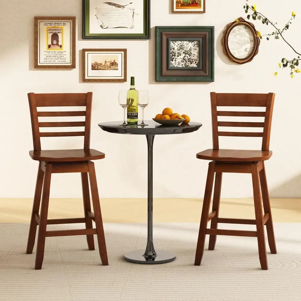 Set of 4 Swivel Bar Stools, 24.5 Inch Counter Height Chairs with Hollow Backrests and Contoured Seats, Including Footrests for K