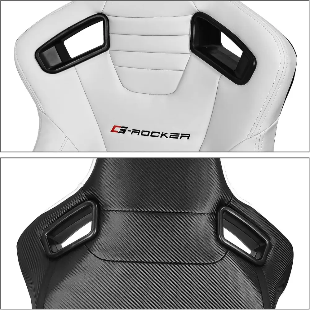 , Universal Bucket Racing Seat Right Passenger Side with Dual Slider, White PU Leather Reclinable