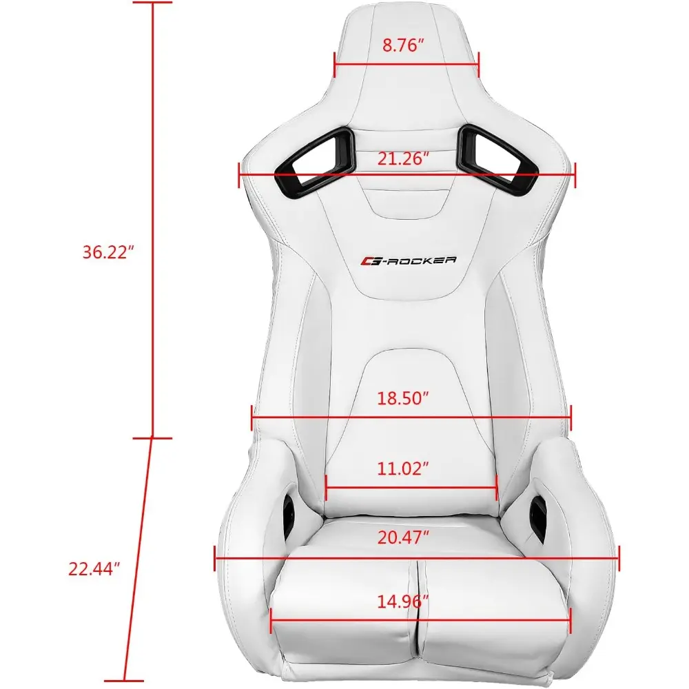 , Universal Bucket Racing Seat Right Passenger Side with Dual Slider, White PU Leather Reclinable