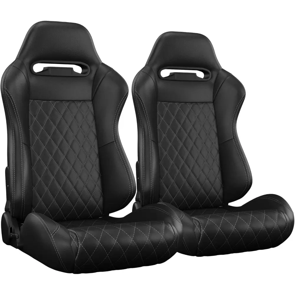 Pair of Universal Racing Seats, PVC Leather, Racing Bucket Seats with Dual Sliders, Reclinable for Driver and Passenger Side (VR