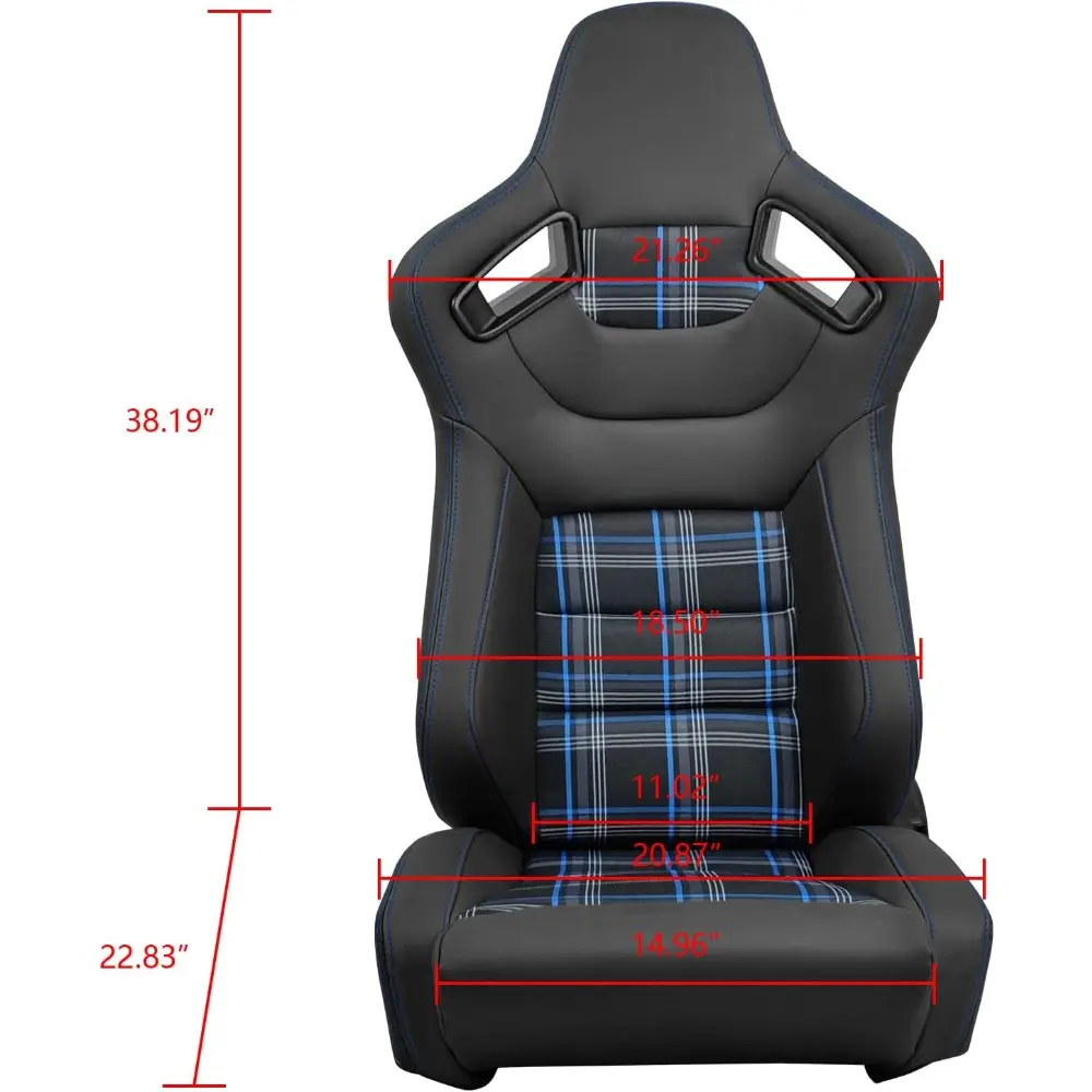 , Upgrade Universal Microfiber PU Leather + Carbon Leather Racing Seats, with Dual Sliders, Reclinable Black with Blue Plaid Spo