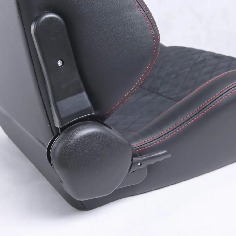 Universal 2 PCS Racing Bucket Seats For Cars Black Suede Center Red Diamond Stitch Sport Reclinable With Double Sliders Automoti