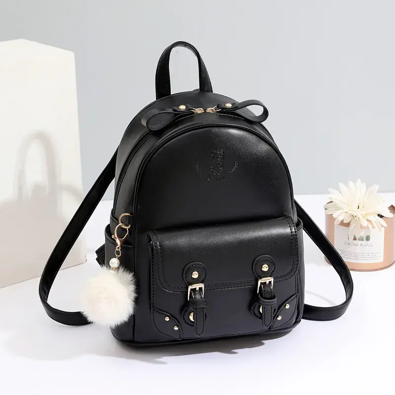 2024 New Plush Pendant Women's Backpack Academy Style Girls' Backpack Contrasting Colors Korean Version Women's Crossbody Bag