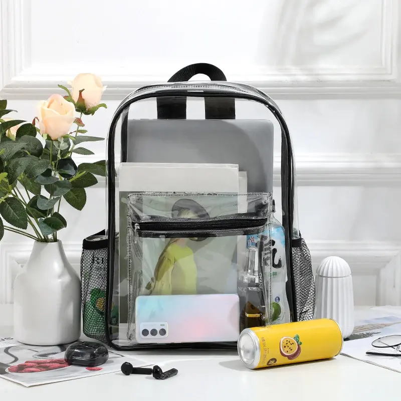 Large Capacity Transparent Backpack Casual Zipper Waterproof Clear Backpack School Bag Visible PVC Backpack Travel Bag for Women