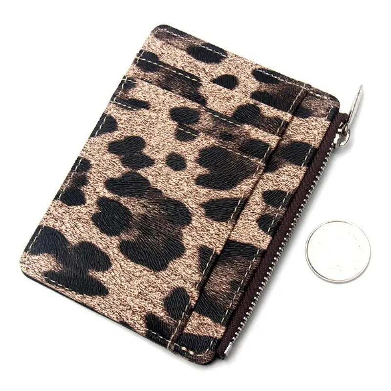 New Leopard Pattern Leather Small Zipper Coin Purse for Women & Men Slim Card Wallet Business Credit Card Holder Bag Nice Gifts