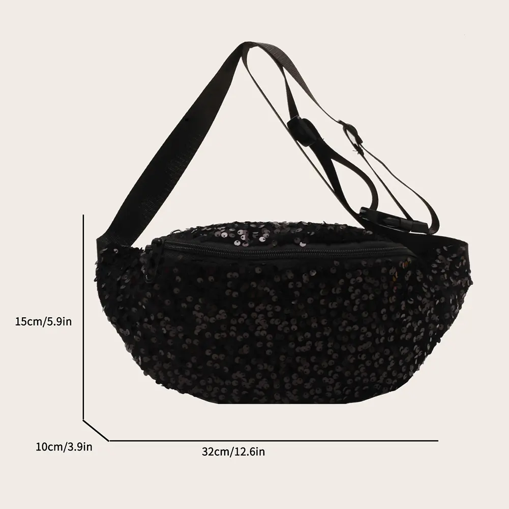 Women New Chest Bag Luxury Crossbody Bags Leather Sequin Sling Shoulder Bag Adjustable Strap Shining Ladies Commuting Waist Bags