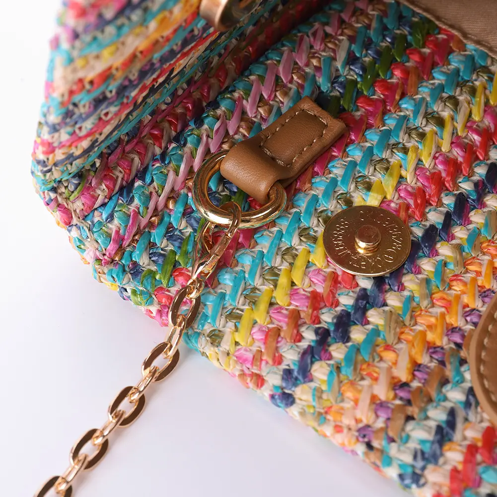 Summer Straw Shoulder Crossbody Bags Woven Evening Handbag Party Top Handle Bag with Removable Chain Women Casual Clutch Purse