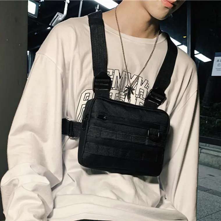 Pocket Chest Front Pack Pouch Unisex Streetwear Vest Rig Carry Bags Oxford Cloth Waistcoat Hip Hop Chest Bags Street Fanny Packs