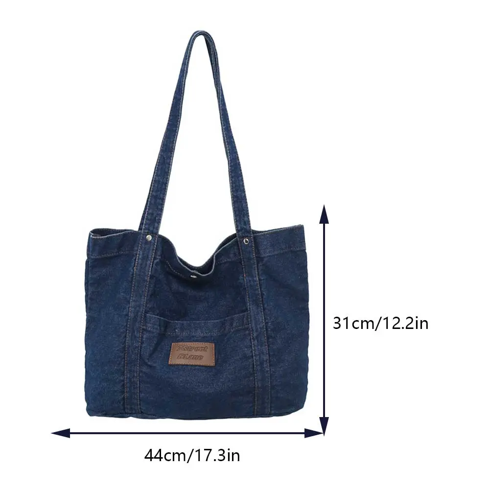 Large Capacity Women's Shoulder Bag Denim Tote Bags Fashion Solid Handbag Simple Female Commuter Underarm Bags for Office Travel