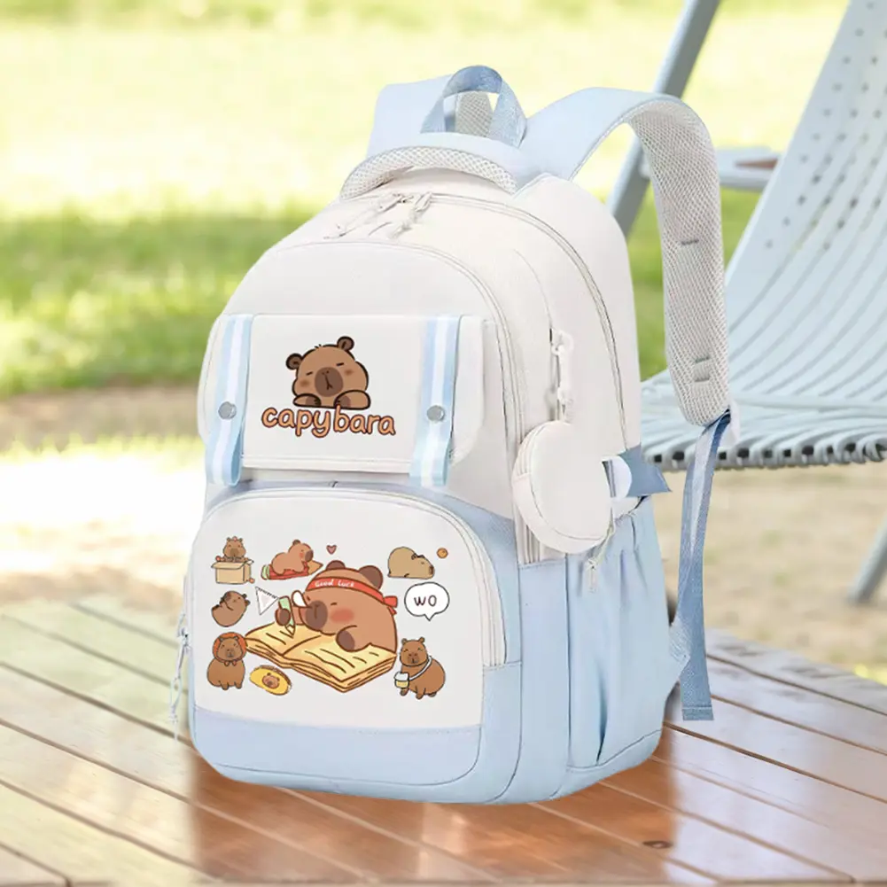 Capybara Kids Bookbag Large Capacity Student Travel Backpacks Cute Animal Multiple Pockets Daypack Cartoon Back to school Bag