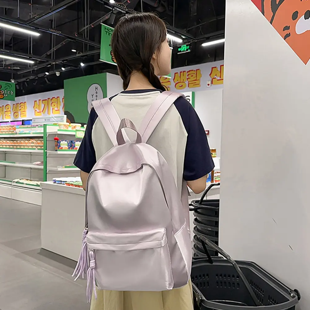 Nylon Korean Bookbag Solid Color Daypack with Adjustable Strap Silk Fabric Student School Bag Travel Large Capacity Backpack