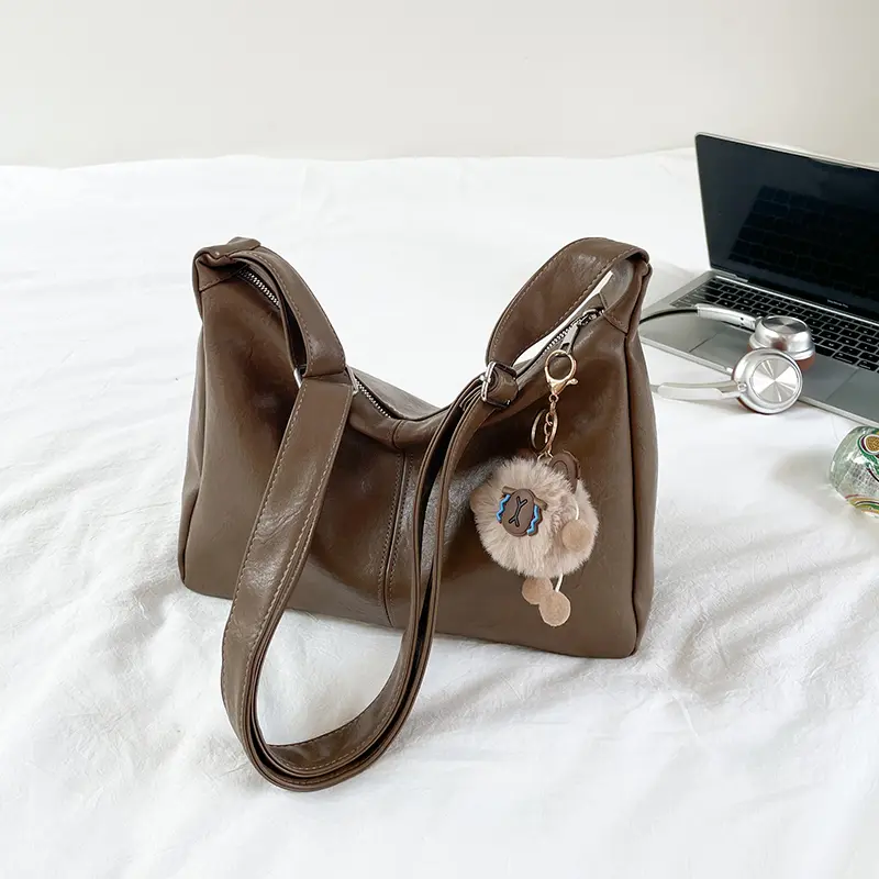 Women Leather Underarm Pouch Crescent Shoulder Bag Slouchy Crossbody Purse Top-Handle Bag Trendy Girls Retro Underarm Pouch