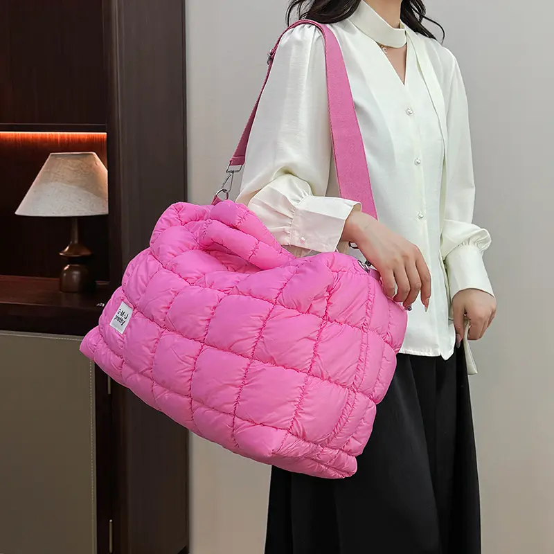Large Capacity Puffer Hobo Shoulder Bag Quilted Plaid Crossbody Bags Women Daily Tote Handbags Travel Puffy Top Handle Bag