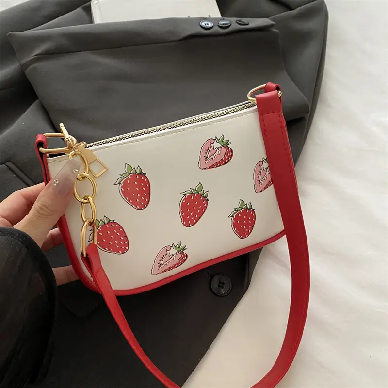 Cherry Print PU Leather Shoulder Crossbody Bag Women Wristlet Golden Original Brand Satchel Purse New In Handbag Daily Hobo Bag