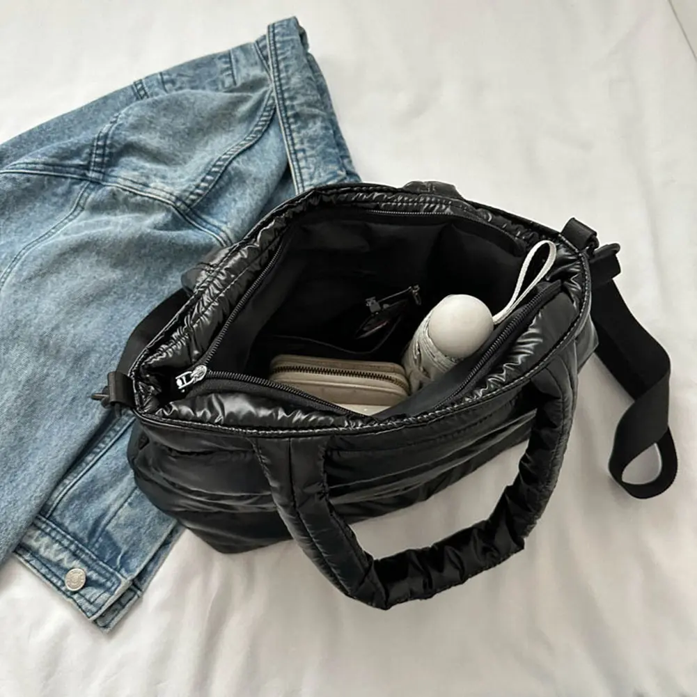 Space Cotton Underarm Bag Winter Puffer Padded Crossbody Bag Women Down Quilted Tote Handbag Large Capacity Fluffy Shoulder Bags