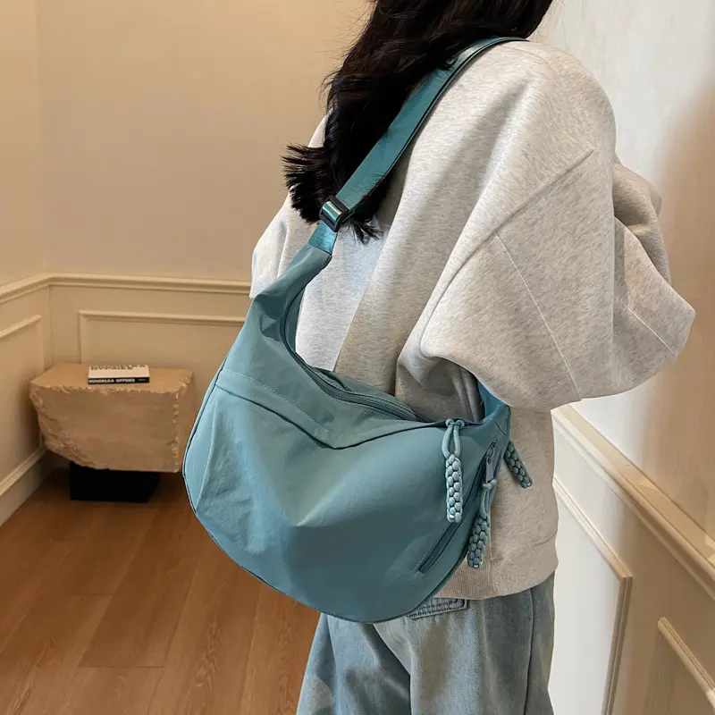 Nylon Crossbody Bags Multiple Pockets Dumpling Bag Large Capacity Casual Half Moon Shoulder Bags Solid Color Daily Travel Pack