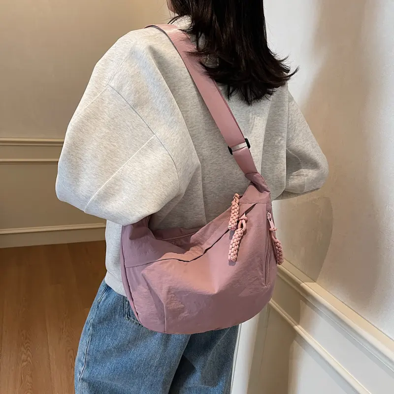 Nylon Crossbody Bags Multiple Pockets Dumpling Bag Large Capacity Casual Half Moon Shoulder Bags Solid Color Daily Travel Pack