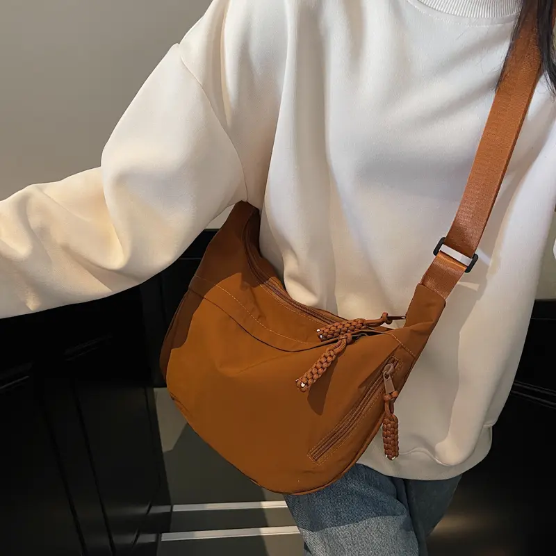 Nylon Crossbody Bags Multiple Pockets Dumpling Bag Large Capacity Casual Half Moon Shoulder Bags Solid Color Daily Travel Pack