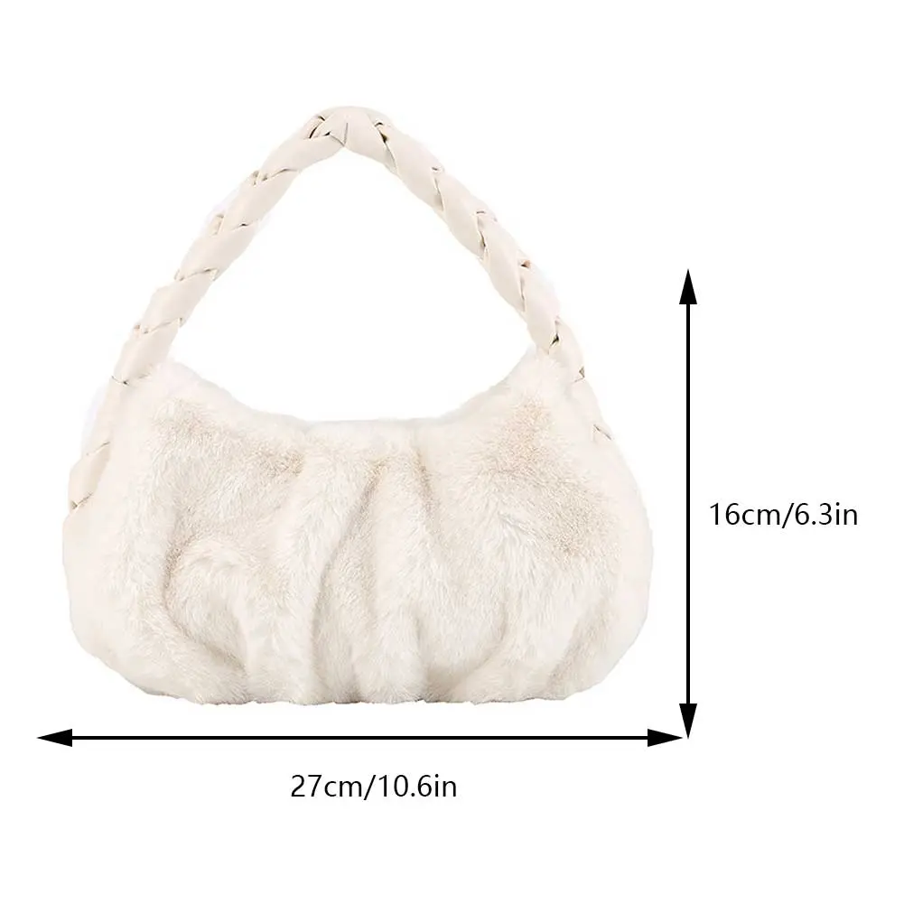 Winter Plush Women Small Handbag New Woven Handle Top-Handle Bag 2023 Luxury Warm Wrist Bags Ladies Fashion Fluffy Soft Tote Bag