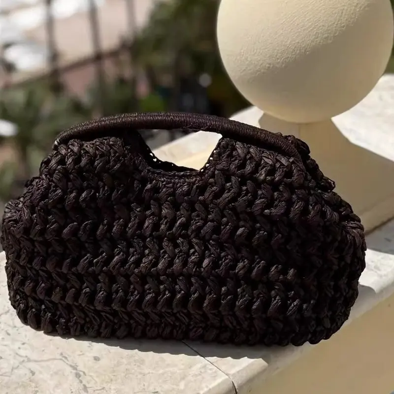 Beach Woven Handbag Straw Shell Clutch Purse Seaside Rattan Evening Bags Summer Weaving Clip Bag Women Elegant Top-Handle Bags