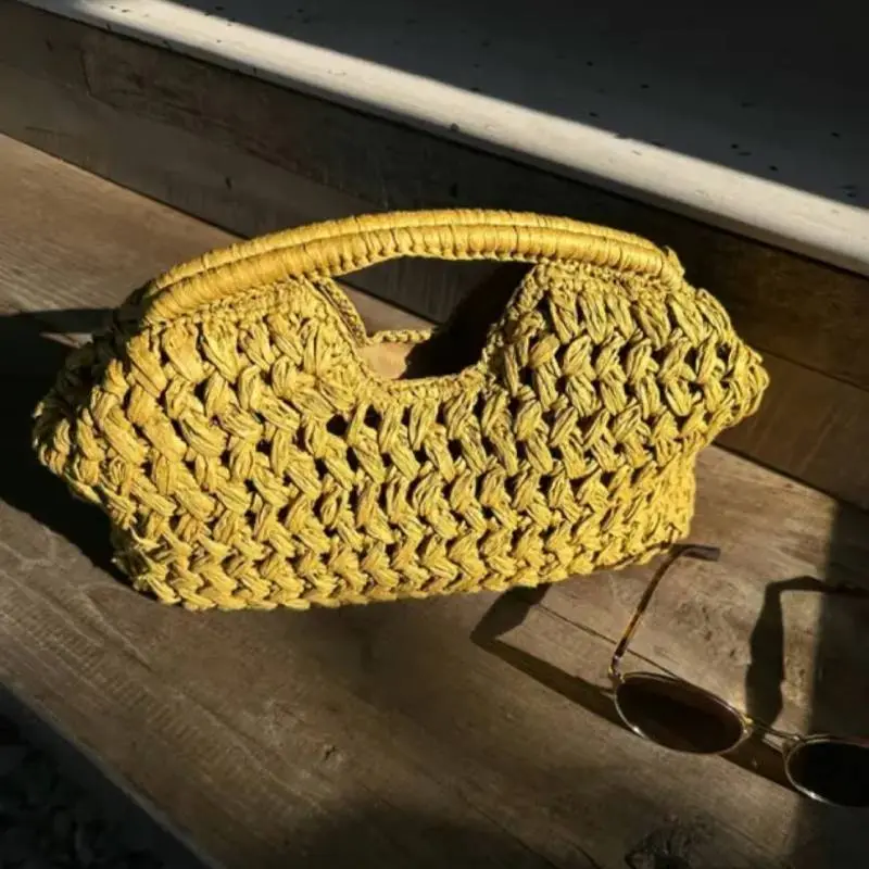 Beach Woven Handbag Straw Shell Clutch Purse Seaside Rattan Evening Bags Summer Weaving Clip Bag Women Elegant Top-Handle Bags