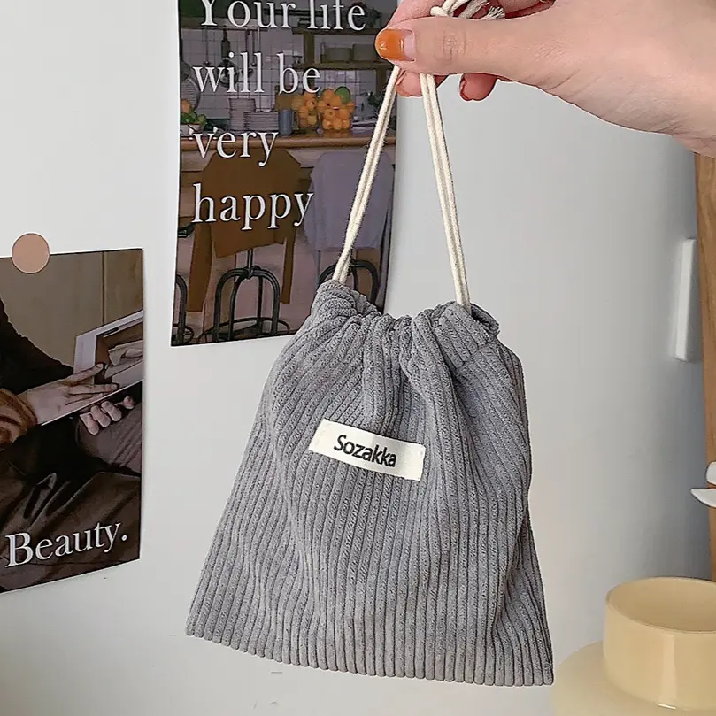 Fashion Drawstring Cosmetic Lipstick Bag Winter Christmas Gift Package Mini Bag 2023 New Corduroy Casual Solid Small Storage Bag