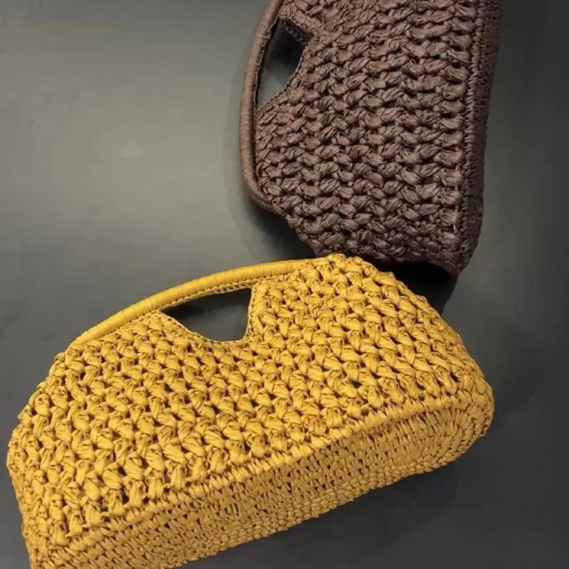 Beach Woven Handbag Straw Shell Clutch Purse Seaside Rattan Evening Bags Summer Weaving Clip Bag Women Elegant Top-Handle Bags