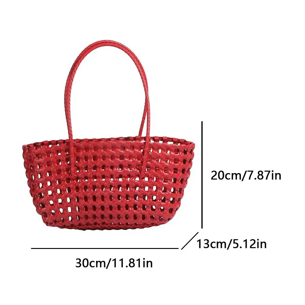 Hollow Out Beach Tote Handbag Weave Mesh Shoulder Bags Solid Color Underarm Pouch Chic Basket Bag Large Capacity Top-Handle Bags