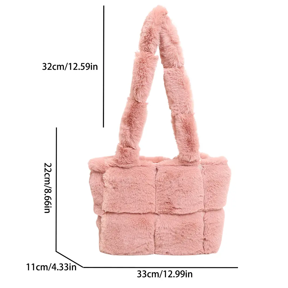 Women Plush Shoulder Bag Fashion Tote Bag Large Capacity Fuzzy Top Handle Bag Casual Furry Tote Purse Daily Commuting Bag