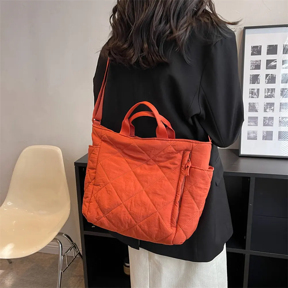 Cotton-padded Women's Shoulder Bas Autumn Winter Rhombic Lattice Quilted Handbags Large Capacity Solid Casual Soft Crossbody Bag