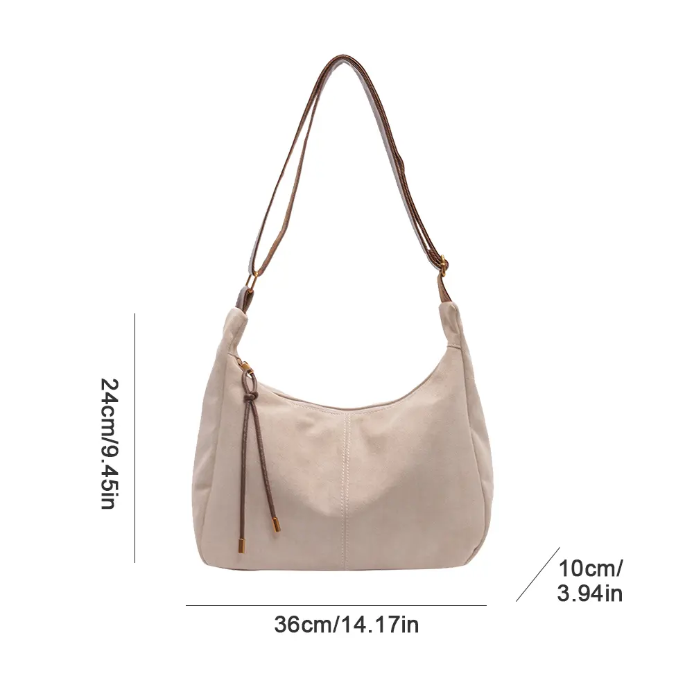 Women Suede Shoulder Bag Adjustable Strap Crossbody Bag with Zipper Hobo Bag Solid for Work Travel