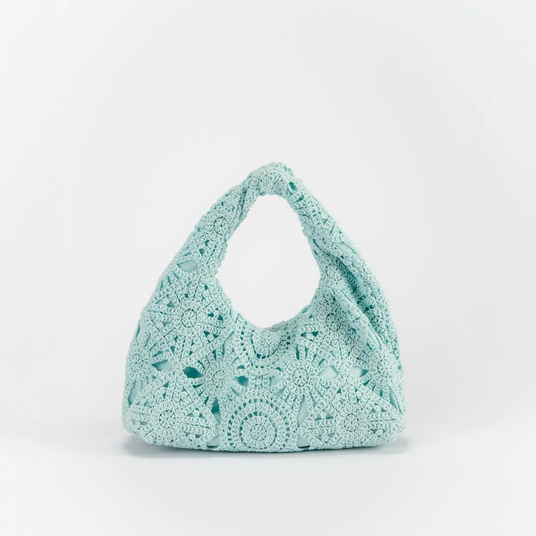 Handmade Hollow Woven Handbag Lace Boho Underarm Pouch Crochet Cotton Shoulder Bag Women Casual Clutch Purse Beach Tote Bags