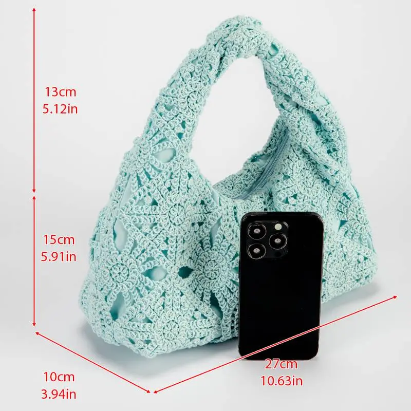 Handmade Hollow Woven Handbag Lace Boho Underarm Pouch Crochet Cotton Shoulder Bag Women Casual Clutch Purse Beach Tote Bags