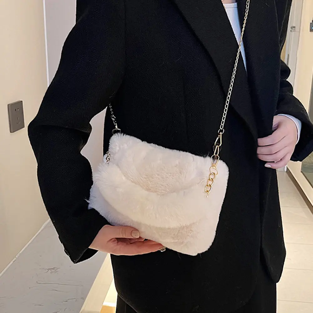 Winter Fashion Furry Plush Handbag Luxury Brand Fluffy Shoulder Bag Versatile Faux Fur Women's Chain Crossbody Bag Warm Tote Bag