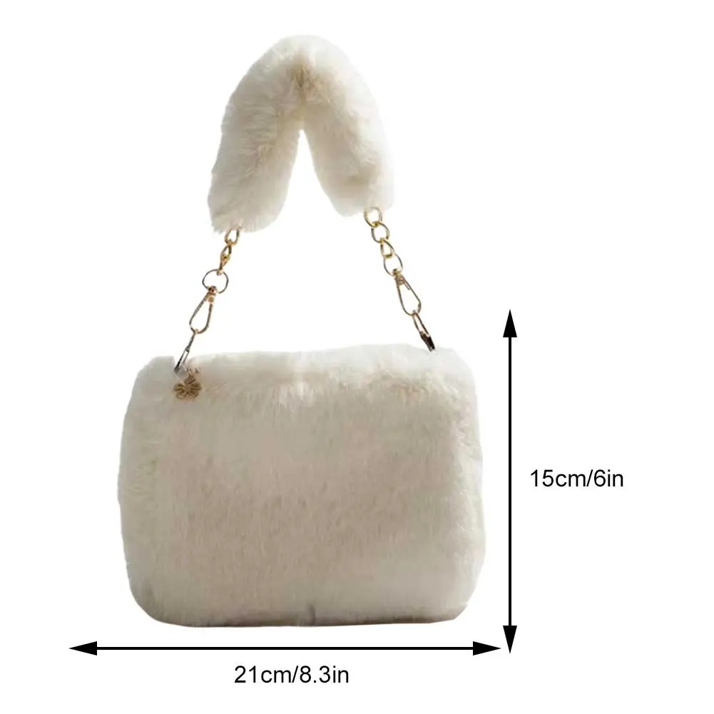 Winter Fashion Furry Plush Handbag Luxury Brand Fluffy Shoulder Bag Versatile Faux Fur Women's Chain Crossbody Bag Warm Tote Bag
