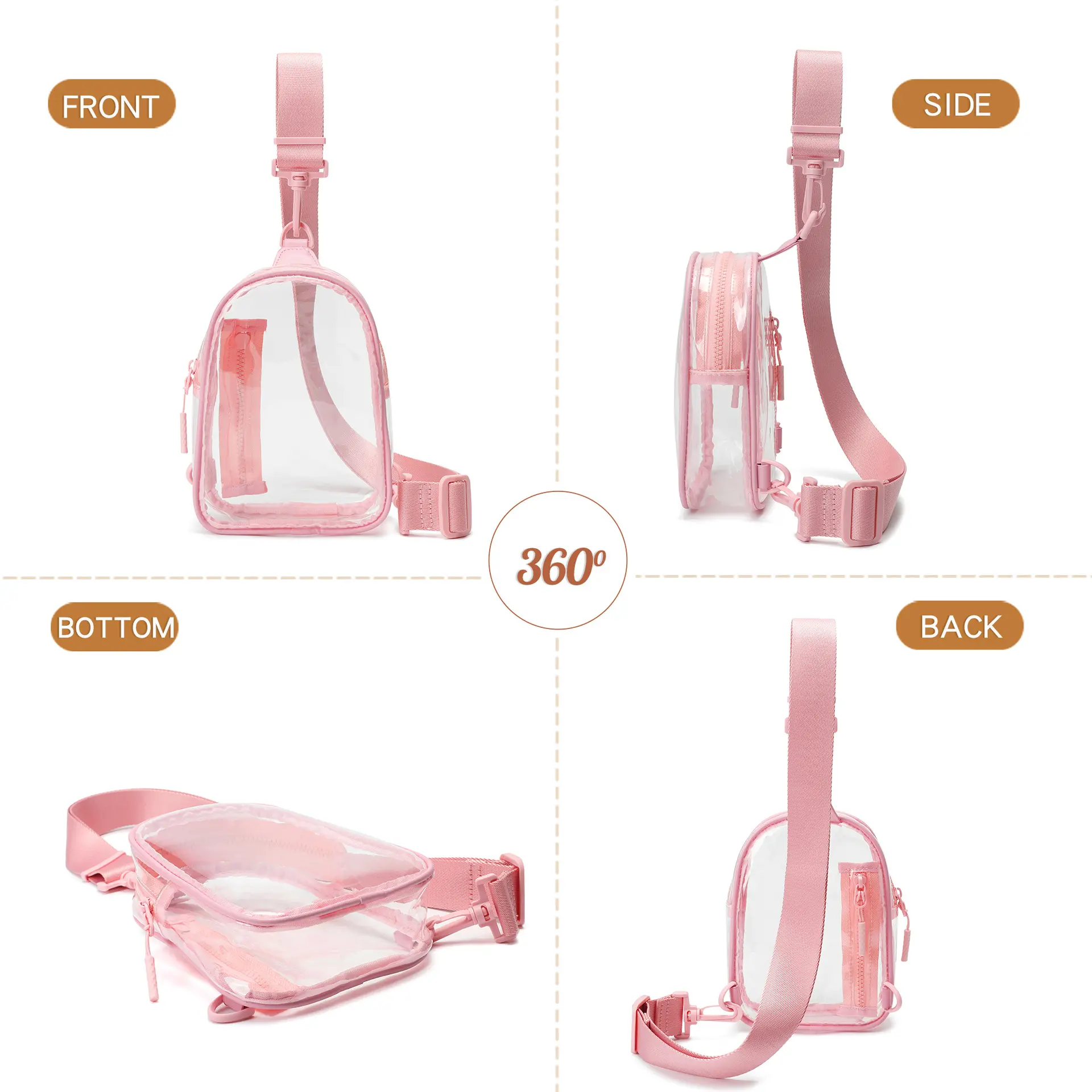 Waterproof Transparent Fanny Pack PVC Sports Simple Crossbody Bag Large Capacity Chest Bag for Festivals Travel Sports Outdoor ﻿