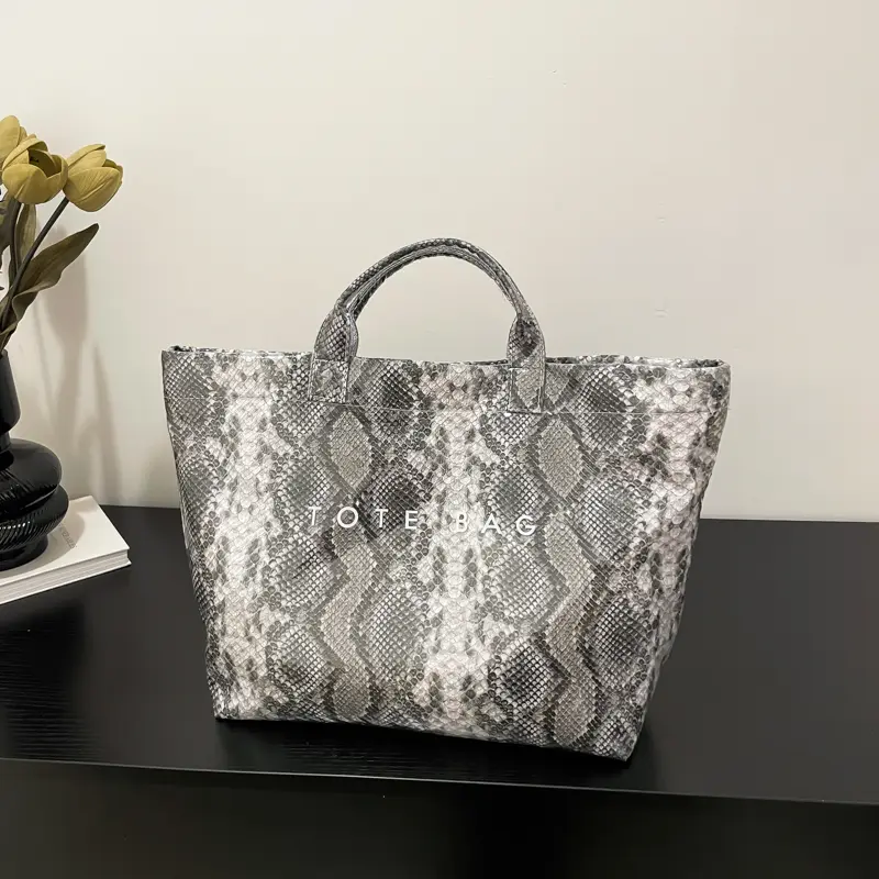 Retro Women's Tote Handbag Large Capacity PU Textured Top-Handle Bag Ladies Grocery Hand Bags PVC Waterproof Daily Shopping Bags