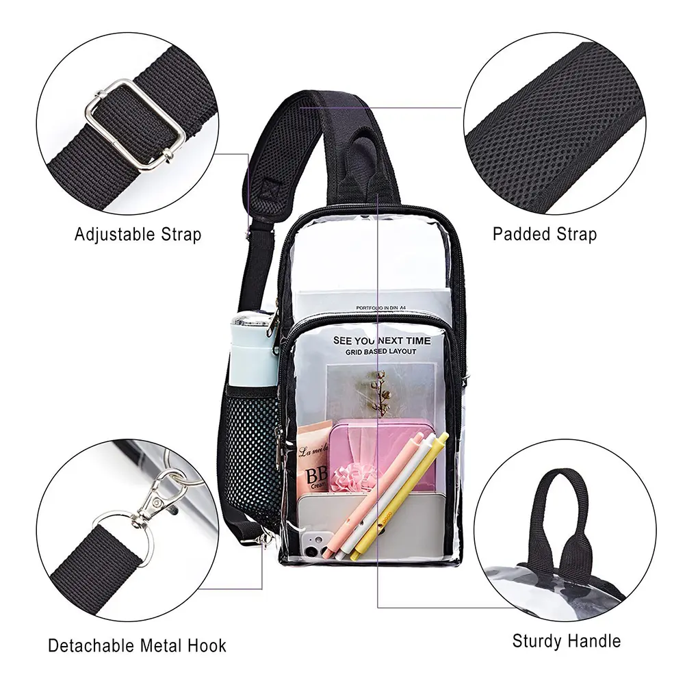 Waterproof Transparent Fanny Pack PVC Sports Simple Crossbody Bag Large Capacity Chest Bag for Festivals Travel Sports Outdoor ﻿