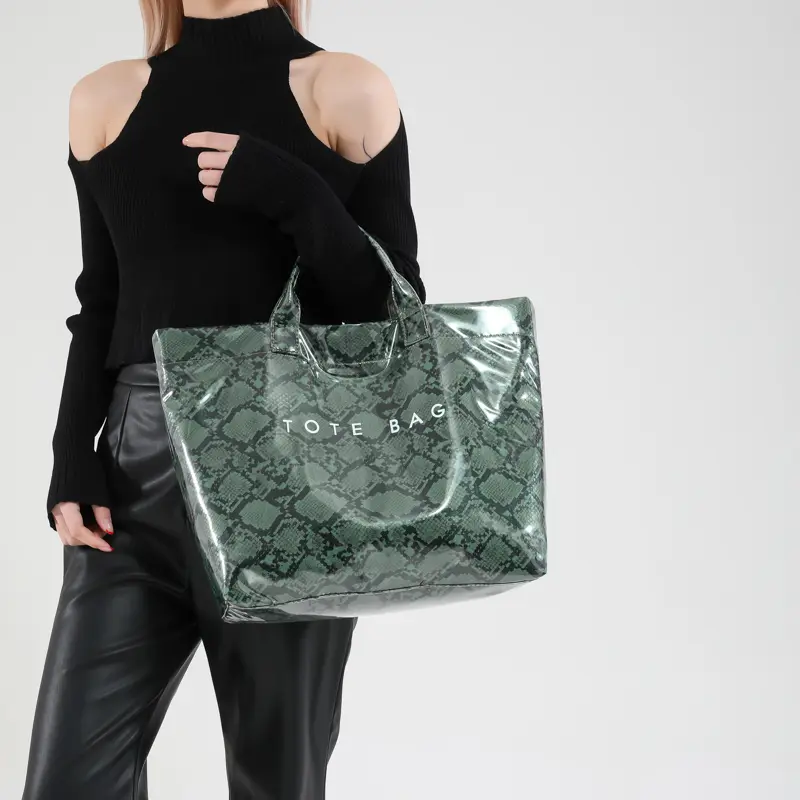 Retro Women's Tote Handbag Large Capacity PU Textured Top-Handle Bag Ladies Grocery Hand Bags PVC Waterproof Daily Shopping Bags