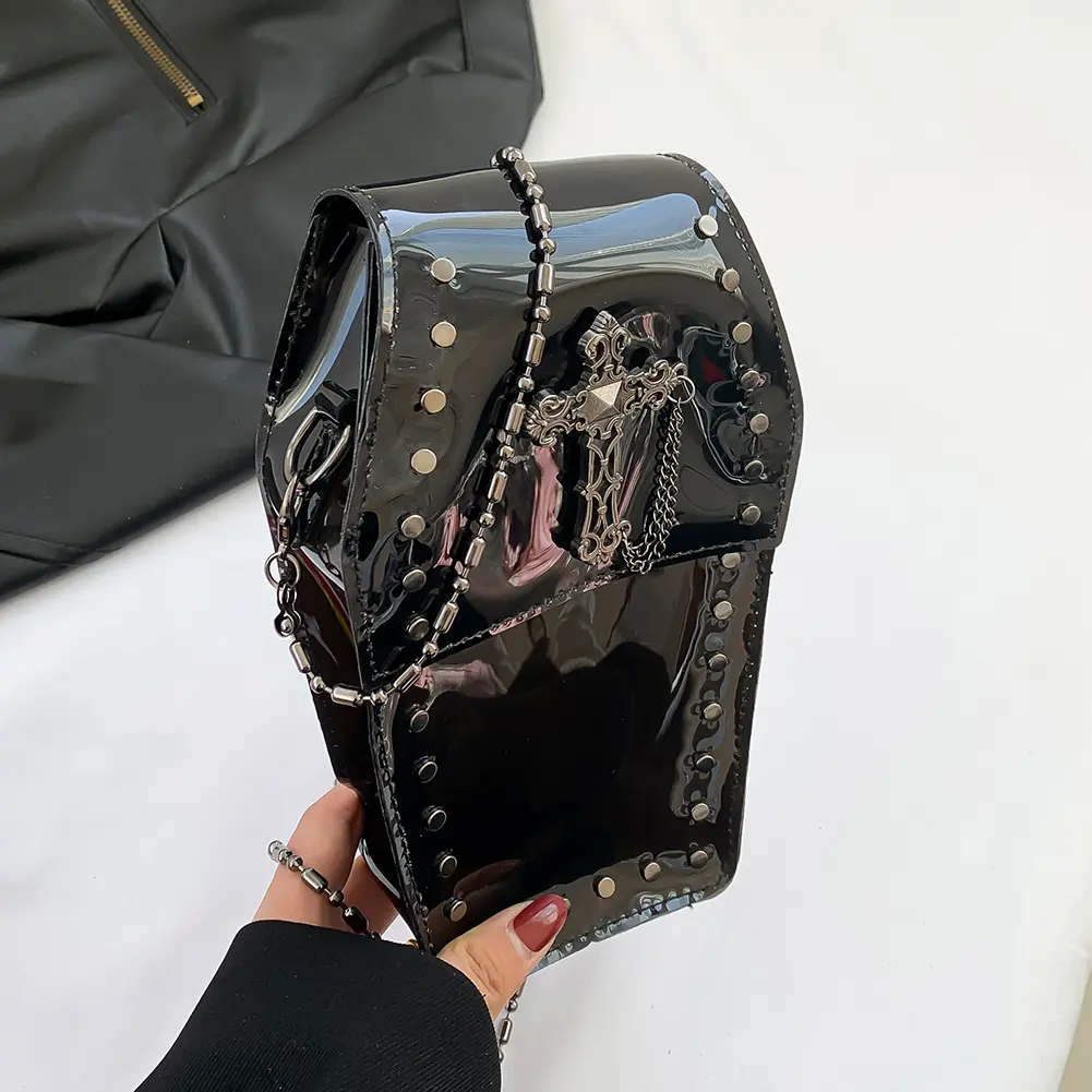 Women Clear Jelly Satchel Bag PVC Mini Punk Chain Bag Cross Coffin Sling Bag Stadium Approved Phone Bag