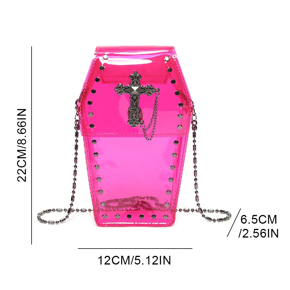 Women Clear Jelly Satchel Bag PVC Mini Punk Chain Bag Cross Coffin Sling Bag Stadium Approved Phone Bag