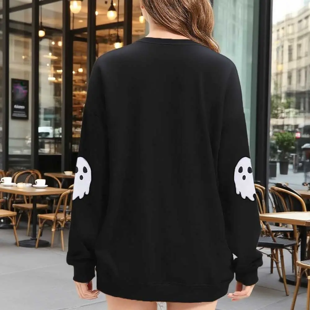 Halloween Sweatshirts Spooky Funny Long Sleeve Fall Crewneck Pullovers Ghost Embroidered Pullover Tops Autumn Women Clothing