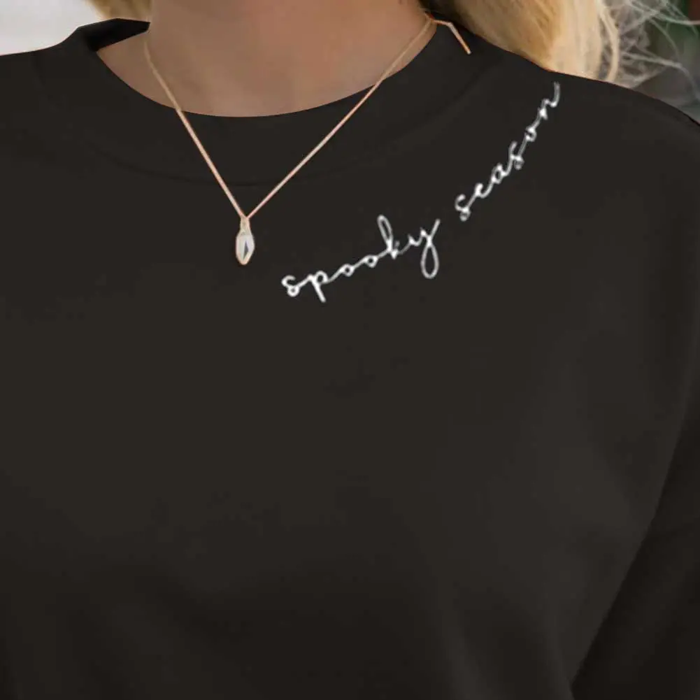 Halloween Sweatshirts Spooky Funny Long Sleeve Fall Crewneck Pullovers Ghost Embroidered Pullover Tops Autumn Women Clothing