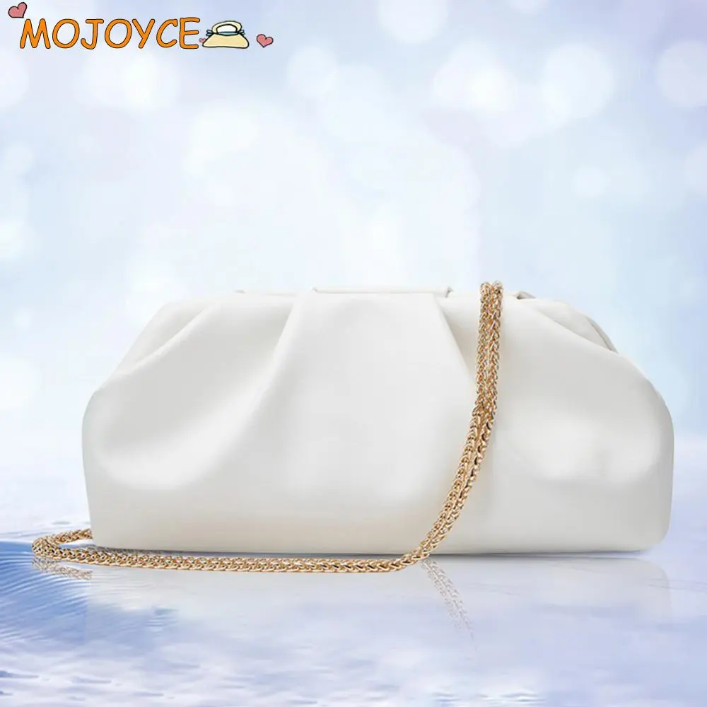 Women Pleated PU Clutch Purses Chain Strap Shoulder Bag Party Evening Bag Luxury Designer Handbag Special Gold Crossbody Bags