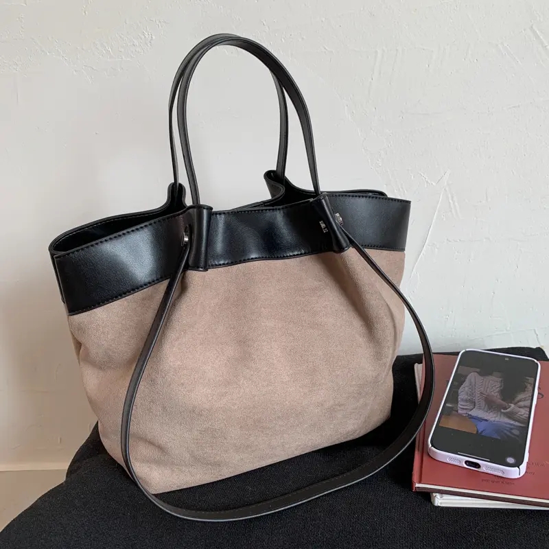 Vintage Suede Leather Tote Handbag Luxury Designer Hobo Shoulder Bag Large Capacity Bucket Bag Causal Retro Top-Handle Bags ﻿